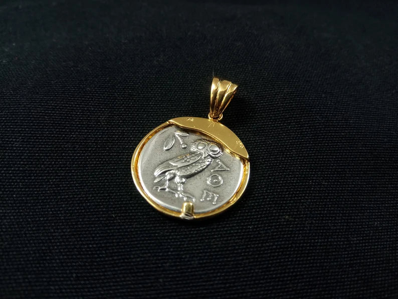 Sterling Silver 925 Greek Goddess Athena Gold Plated 21mm Pendant