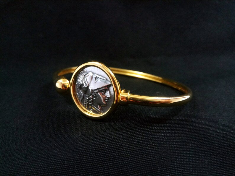 Ancient Greek Athena Coin Bracelet – 925 Sterling Silver & 22K Gold Plated | Free Worldwide Shipping