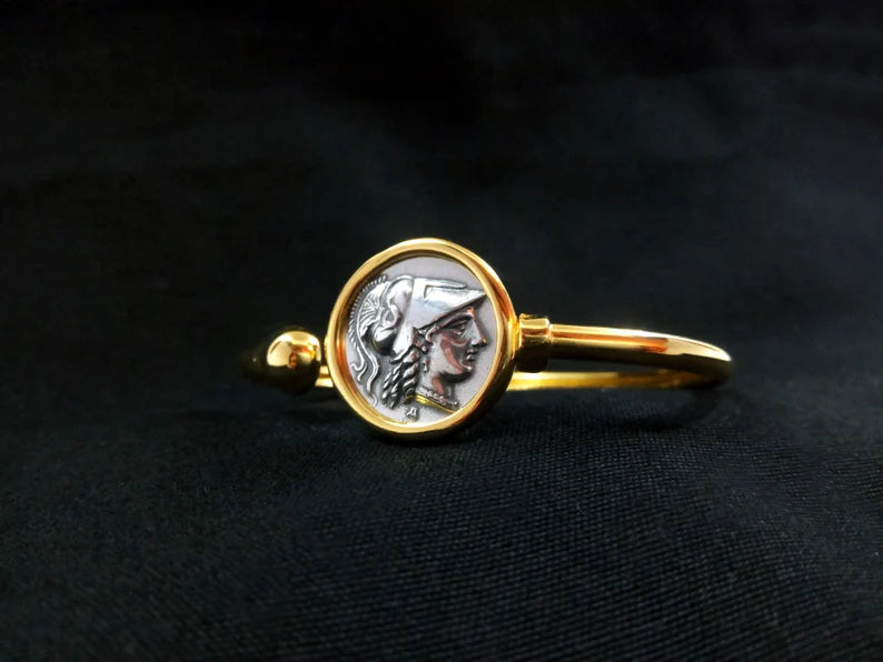 Ancient Greek Athena Coin Bracelet – 925 Sterling Silver & 22K Gold Plated | Free Worldwide Shipping