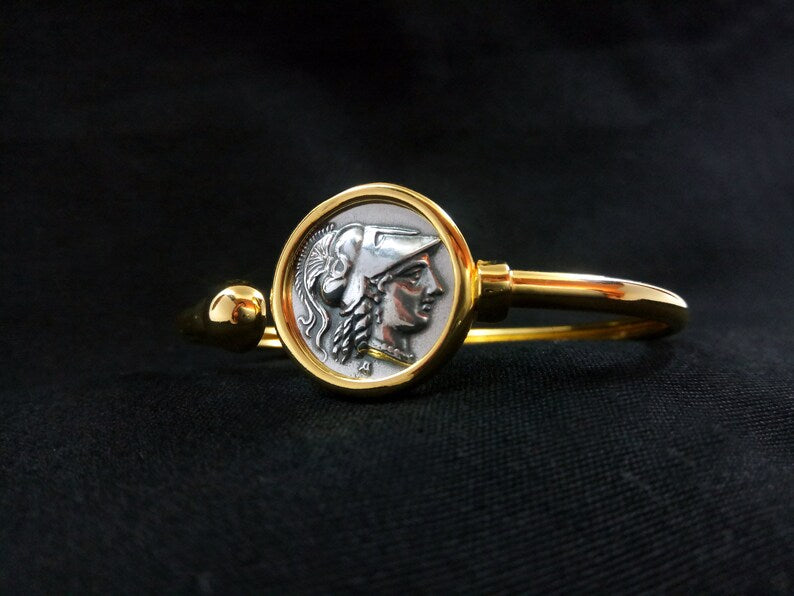 Ancient Greek Athena Coin Bracelet – 925 Sterling Silver & 22K Gold Plated | Free Worldwide Shipping