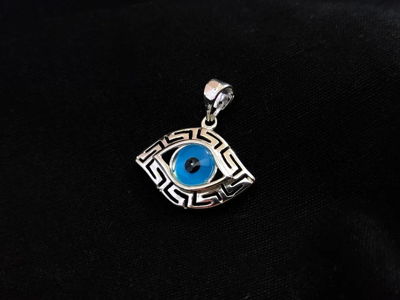 Silver Greek Evil Eye Pendant 24x17mm