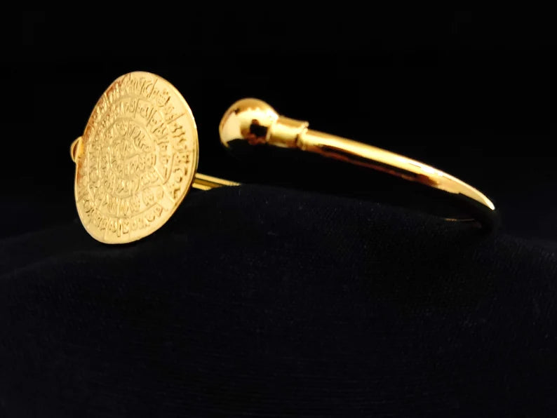 Sterling Silver 925 Phaistos Disc Minoan Cuff Bangle Gold Plated 22K Greek Bracelet 23mm