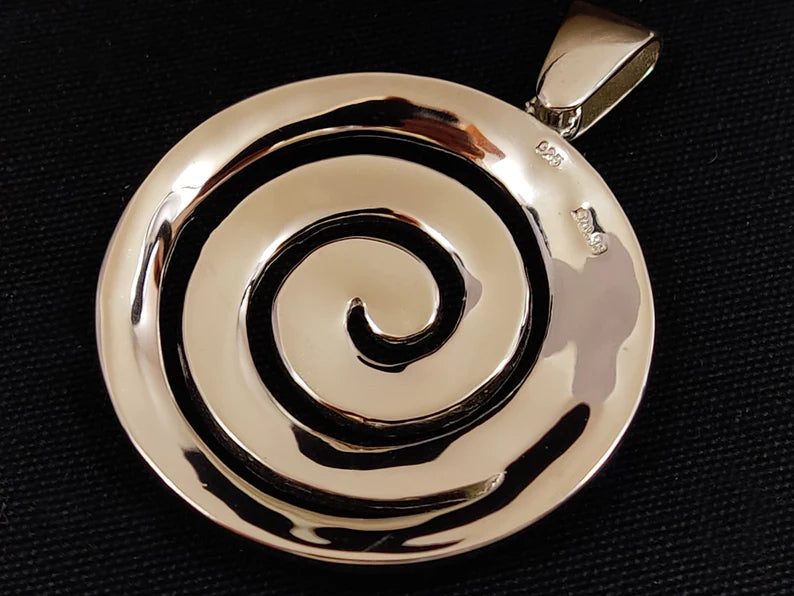Silver Greek Spiral Pendant With Blue Opal Stones 40mm