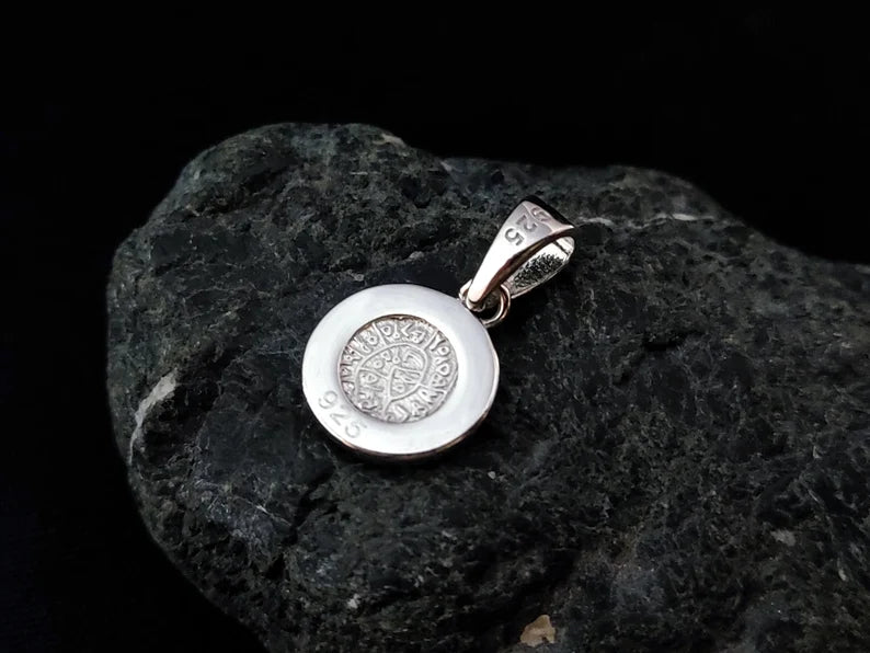 Sterling Silver 925 Phaistos Disc Blue Opal Greek Minoan Pendant 11mm