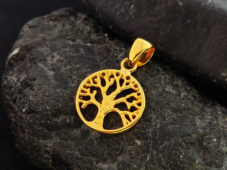 Petit pendentif arbre de vie en argent sterling 925 plaqué or 14 mm