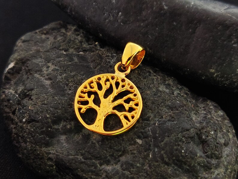 Petit pendentif arbre de vie en argent sterling 925 plaqué or 14 mm