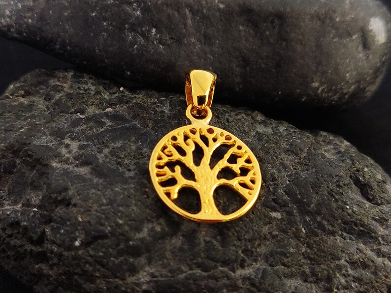 Petit pendentif arbre de vie en argent sterling 925 plaqué or 14 mm