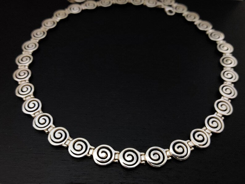 Greek Silver Spiral 10mm Necklace, Sterling Silver 925 Jewelry From Greece