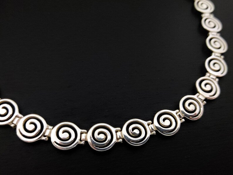 Greek Silver Spiral 10mm Necklace, Sterling Silver 925 Jewelry From Greece