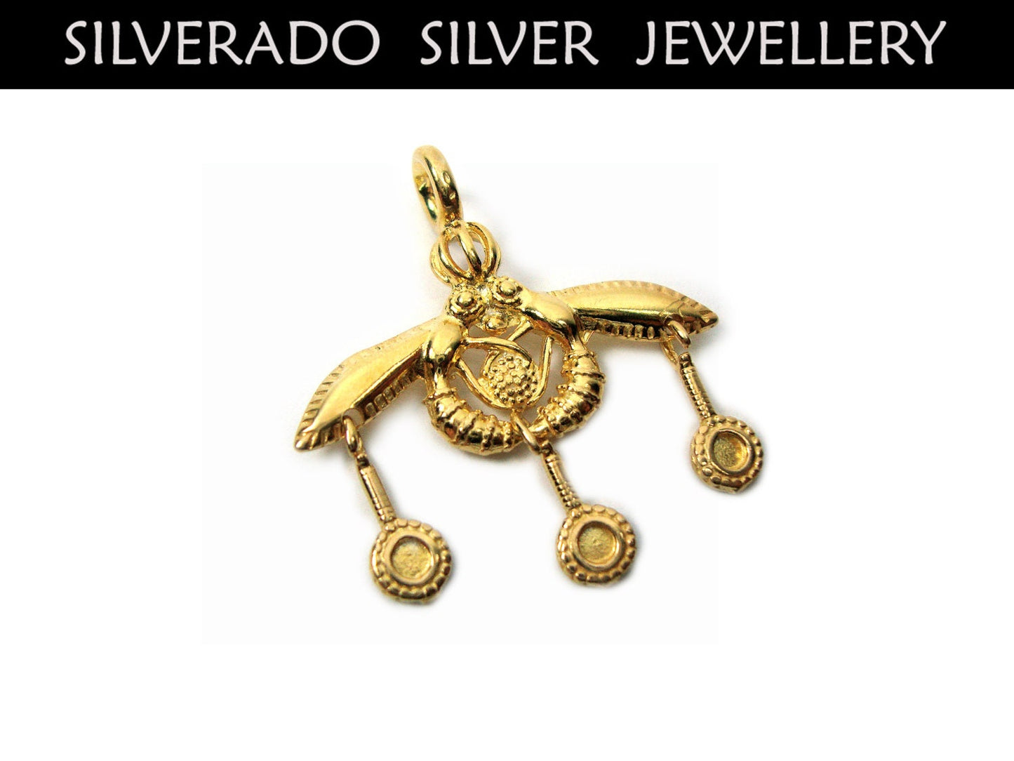 Sterling Silver 925 Ancient Greek Minoan Bees Of Malia Goldplated 22K Pendant 28 mm, Greek Pendant, Greek Jewelry, Greek Silver Bees Pendant