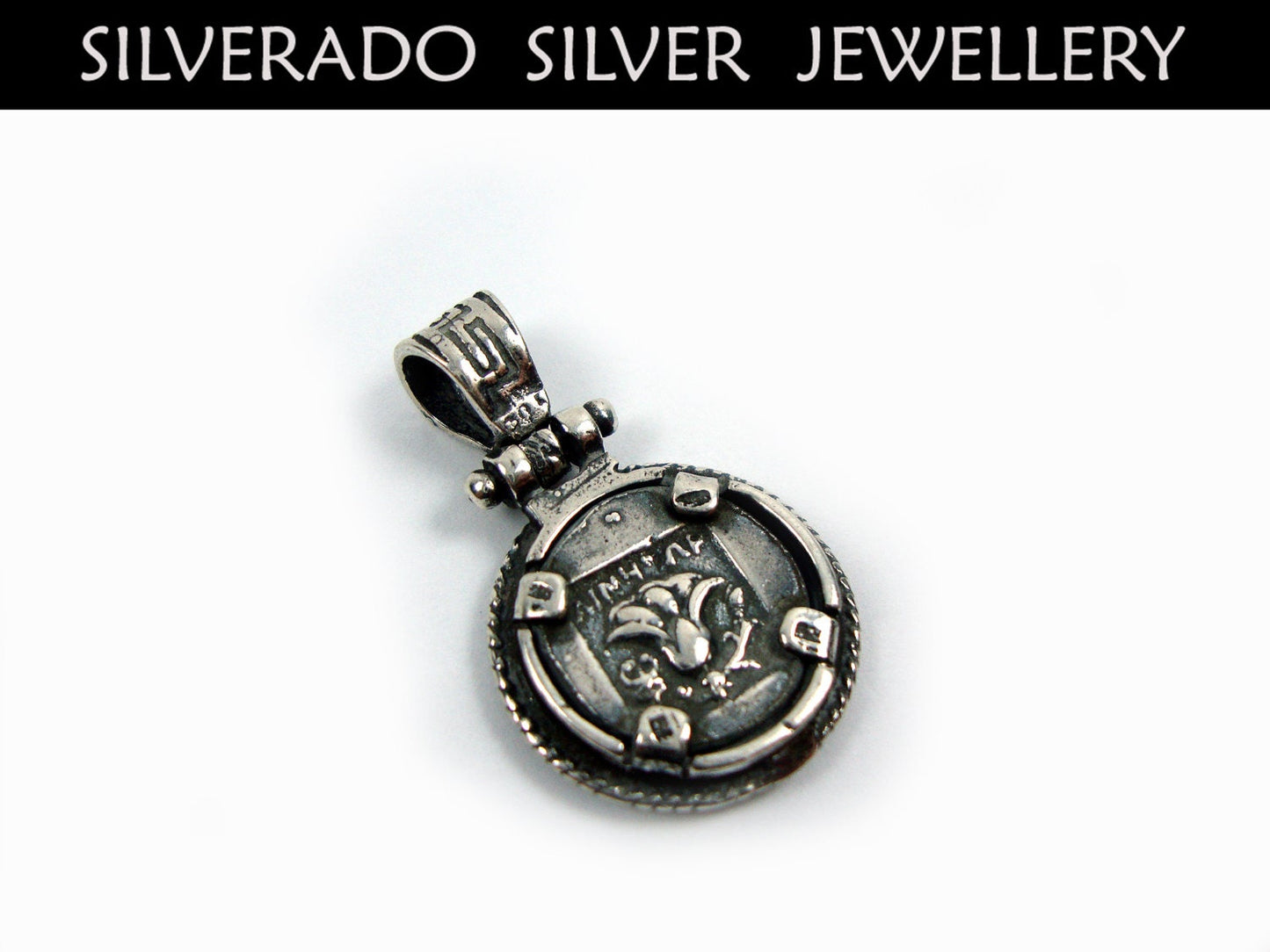 Sterling Massives Silber 925 Altgriechischer Schmuck Replik Münze Didrachmon Helios Gott der Sonne von Rhodos 17 mm, griechischer Anhänger, griechische Münze