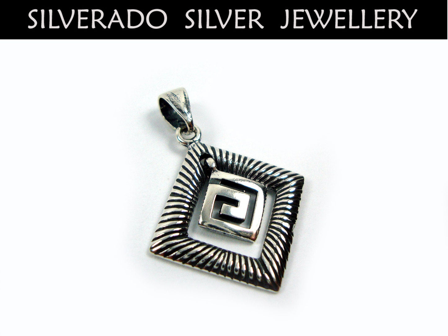 Sterling Silver 925 Greek Pendant , Square Hammered Greek Eternity Key 17x17 mm , Greek Jewelry , греческая кулон , Griechischer Anhänger