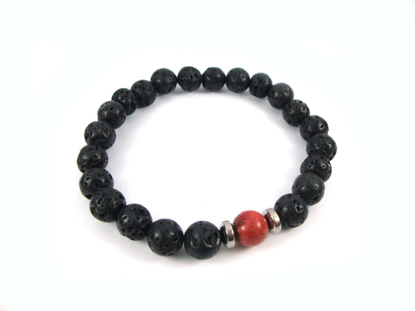 Santorini Natural Black Volcanic Lava 8mm Coral 8mm Handmade Greek Men Women Unisex Bracelet