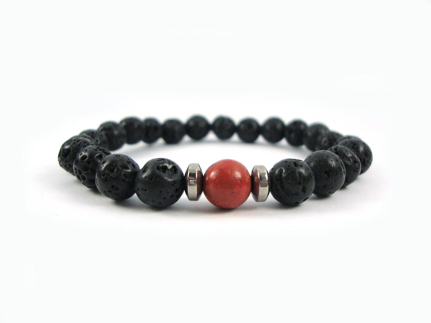 Santorini Natural Black Volcanic Lava 8mm Coral 8mm Handmade Greek Men Women Unisex Bracelet