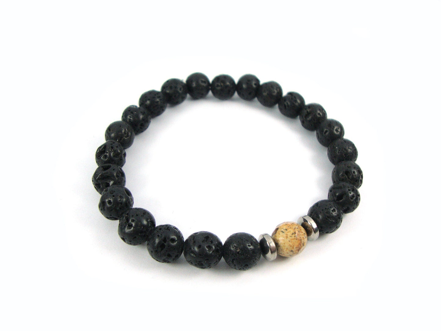 Santorini Natural Black Volcanic Lava 8mm Jasper 8mm Handmade Greek Men Women Unisex Bracelet