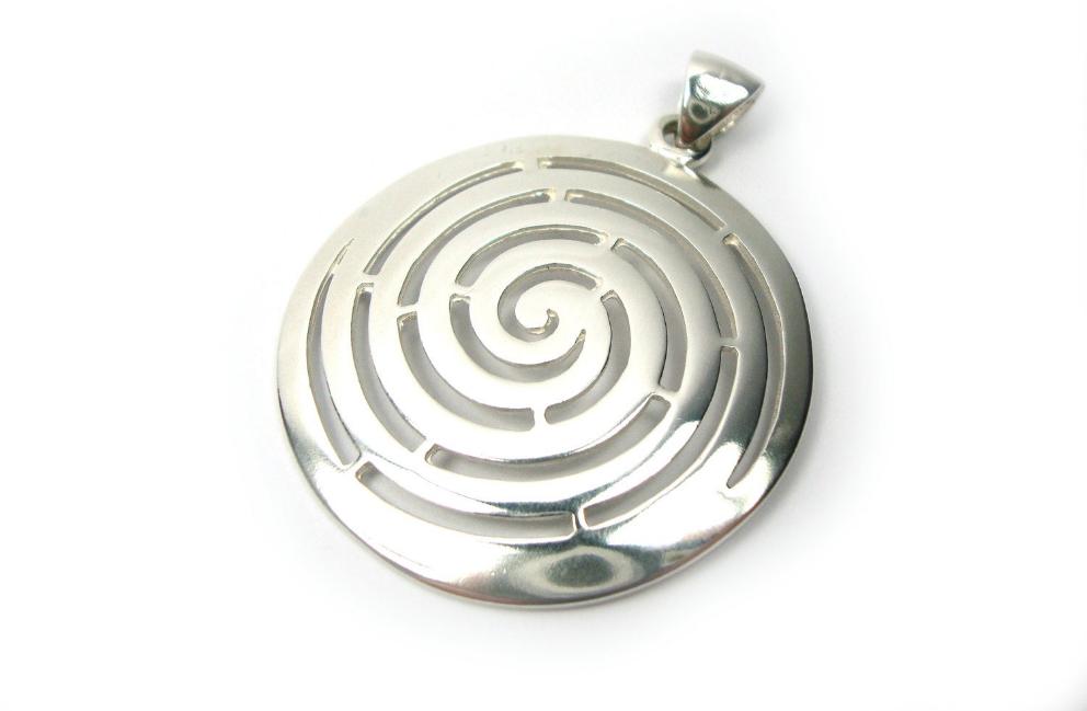 Handcrafted Sterling Silver 925 Ancient Greek Infinity Key Spiral Pendant (40mm) by Sirioti Jewelry. Symbolizes eternity and wisdom. Versatile Greek silver jewelry accessory.