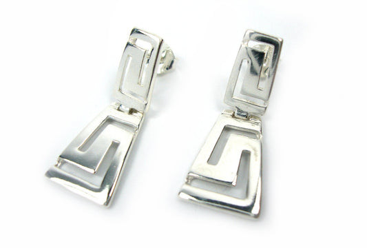 Greek Earrings, Meander Earrings, Sterling Silver 925 , Greek Dangly Earrings, Greek Silver Earrings, Gradual Dangle Earrings, Greek Jewelry