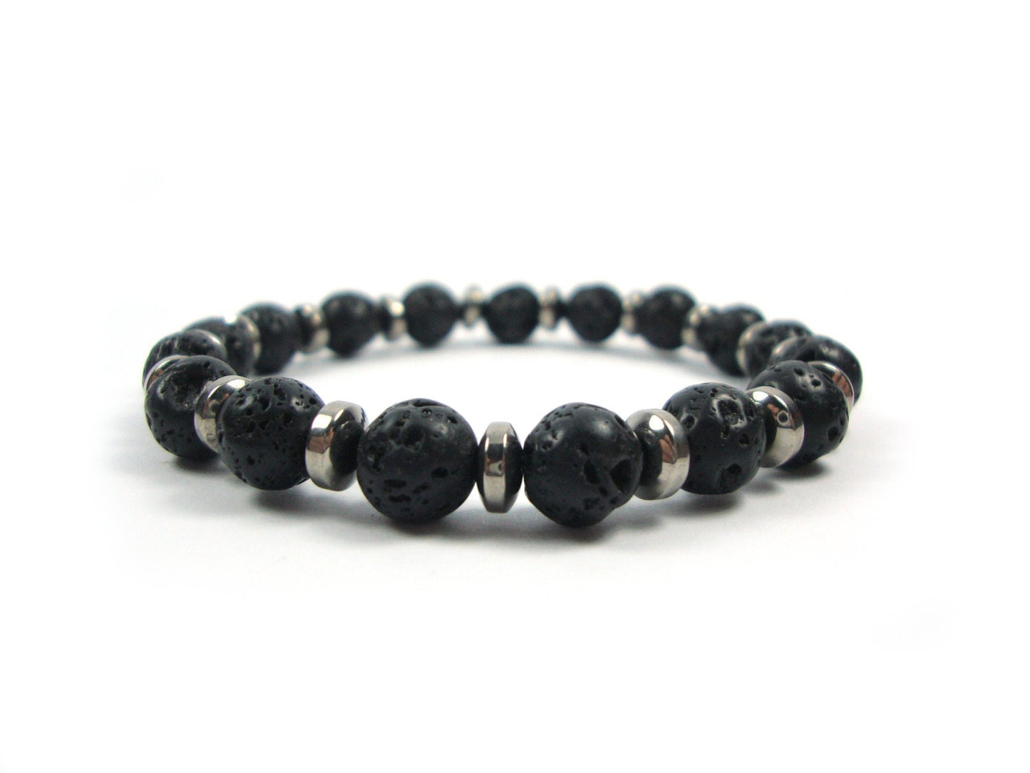 Santorini Greek Natural Volcanic Lava & Hematite Men Women Unisex Bracelet