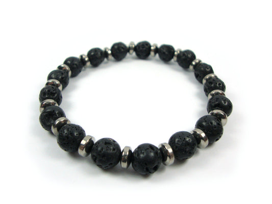 Santorini Greek Natural Volcanic Lava & Hematite Men Women Unisex Bracelet