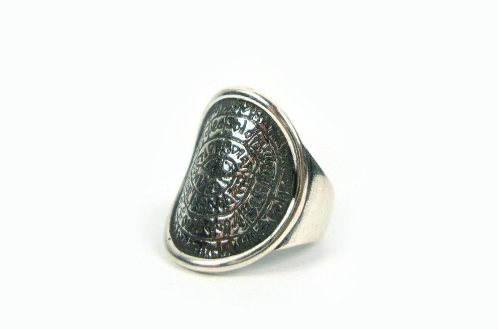 Phaistos Disc, Greek Ring, Sterling Silver 925 Ancient Greek Minoan Phaistos Disc 23mm Ring, Greek Jewelry, Minoan Ring, Phaistos Disc Ring