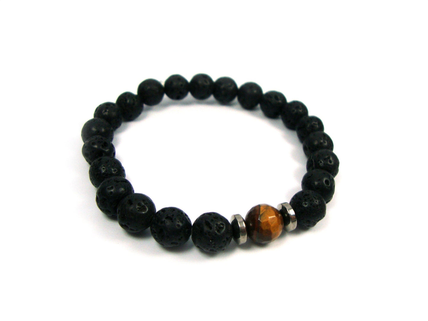 Lava Bracelet From Greece, Santorini Natural Black Volcanic Lava 8mm Tiger Eye 8mm Handmade Greek Men Women Unisex Bracelet