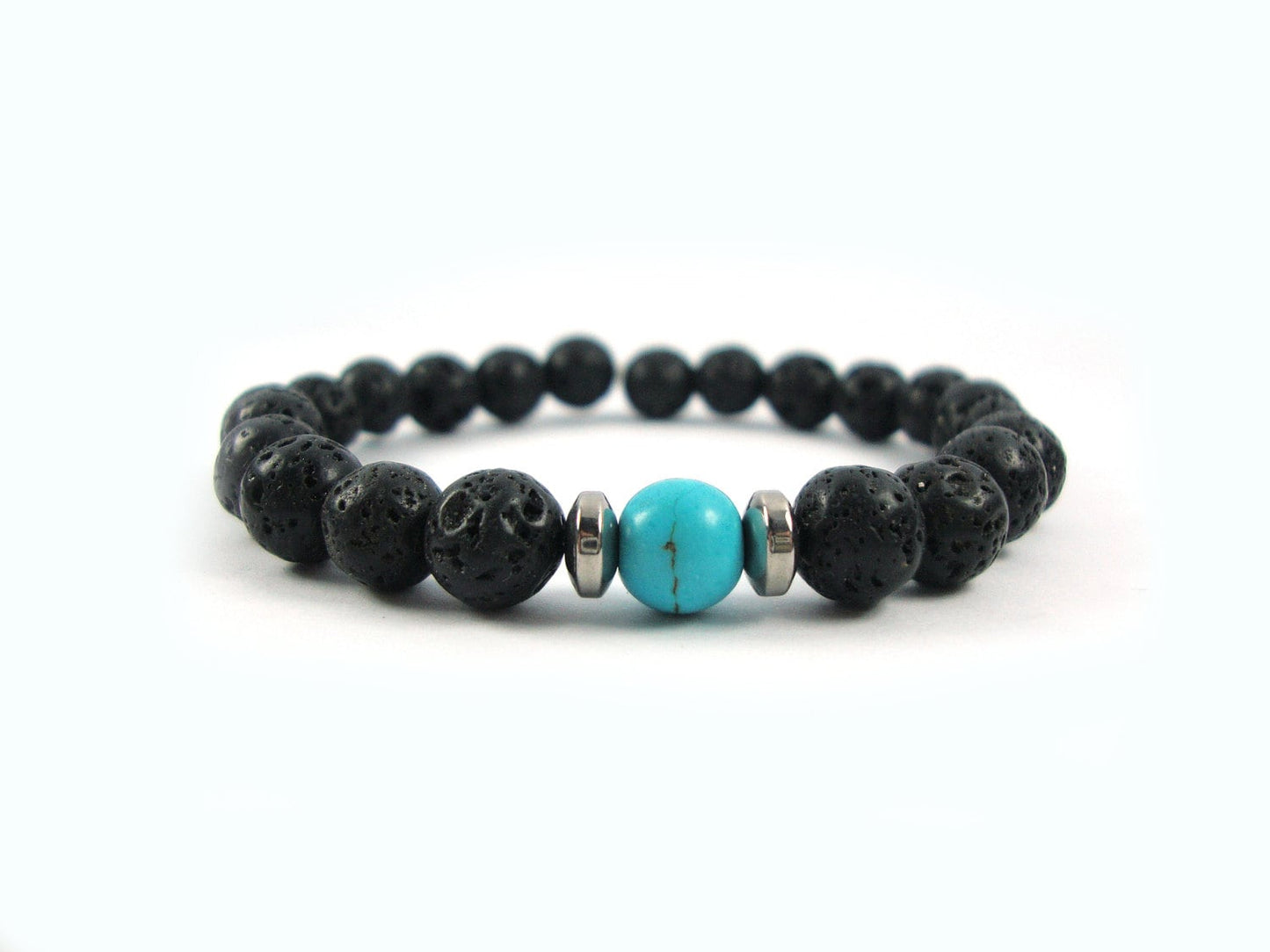 Santorini Natural Black Volcanic Lava 8mm Turquoise 8mm Handmade Greek Men Women Unisex Bracelet