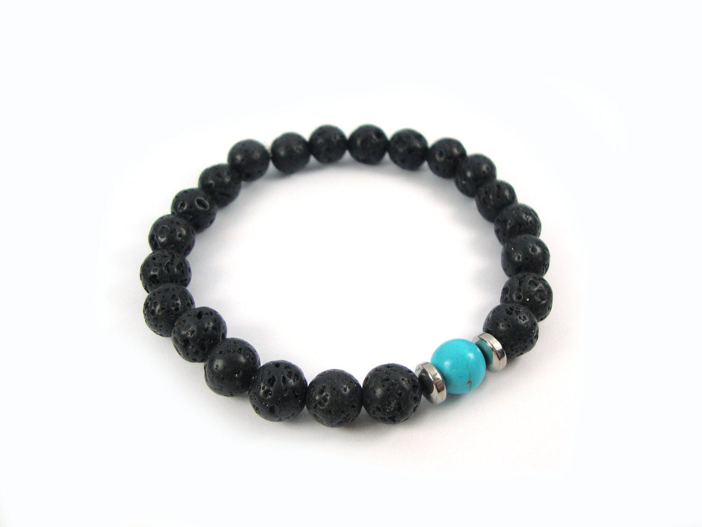 Santorini Natural Black Volcanic Lava 8mm Turquoise 8mm Handmade Greek Men Women Unisex Bracelet