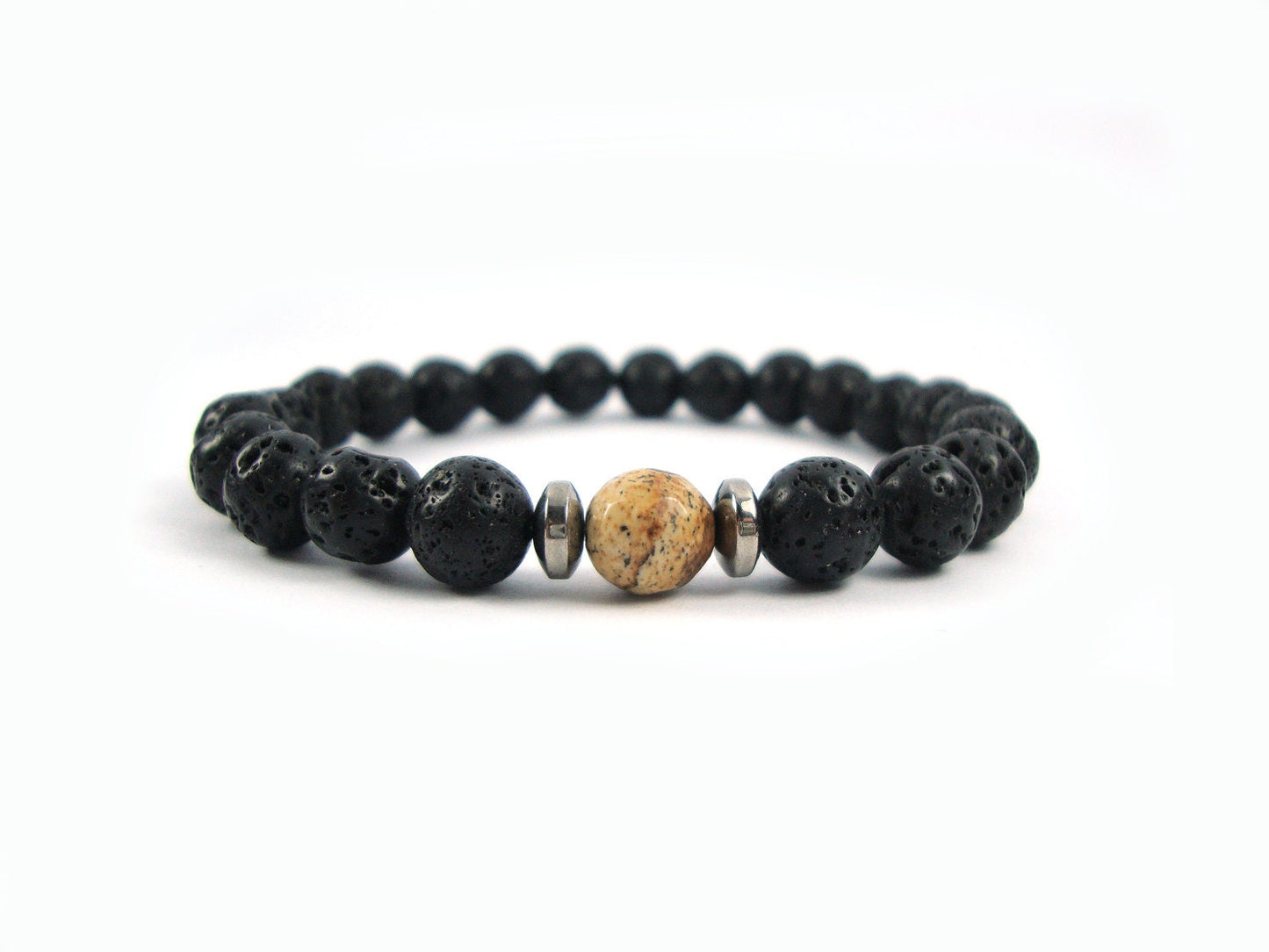 Santorini Natural Black Volcanic Lava 8mm Jasper 8mm Handmade Greek Men Women Unisex Bracelet
