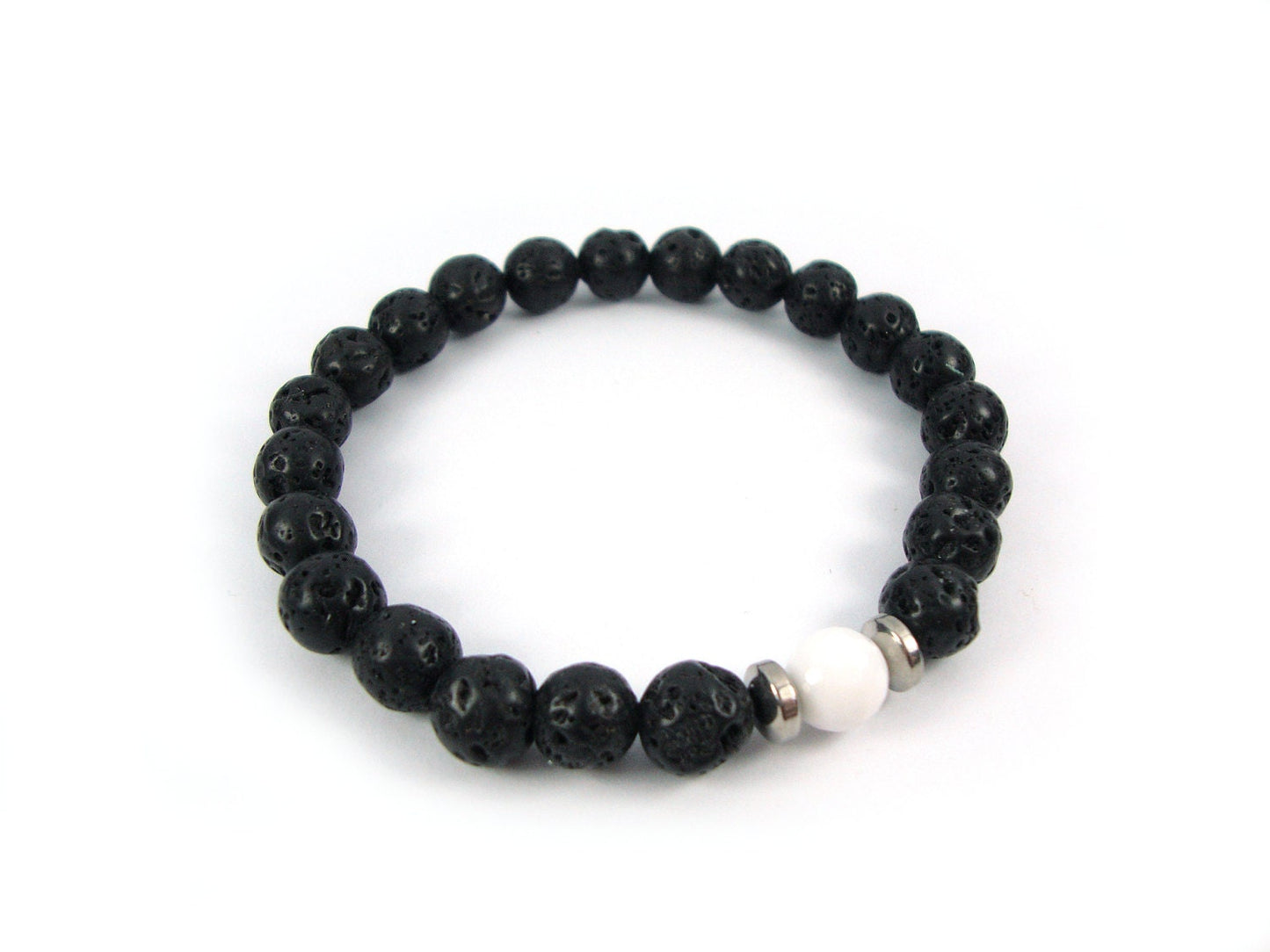 Santorini Natural Black Volcanic Lava 8mm White Onyx 8mm Handmade Greek Men Women Unisex Bracelet
