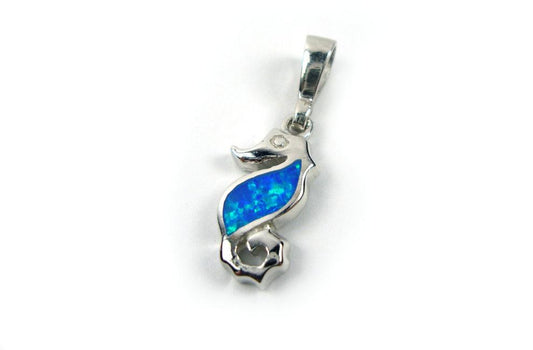 Silver Sea Horse Opal Pendant, Sterling Silver 925 Seahorse Greek Pendant Fire Rainbow Opal 10x20mm, Sea Ocean Animal Jewelry From Greece