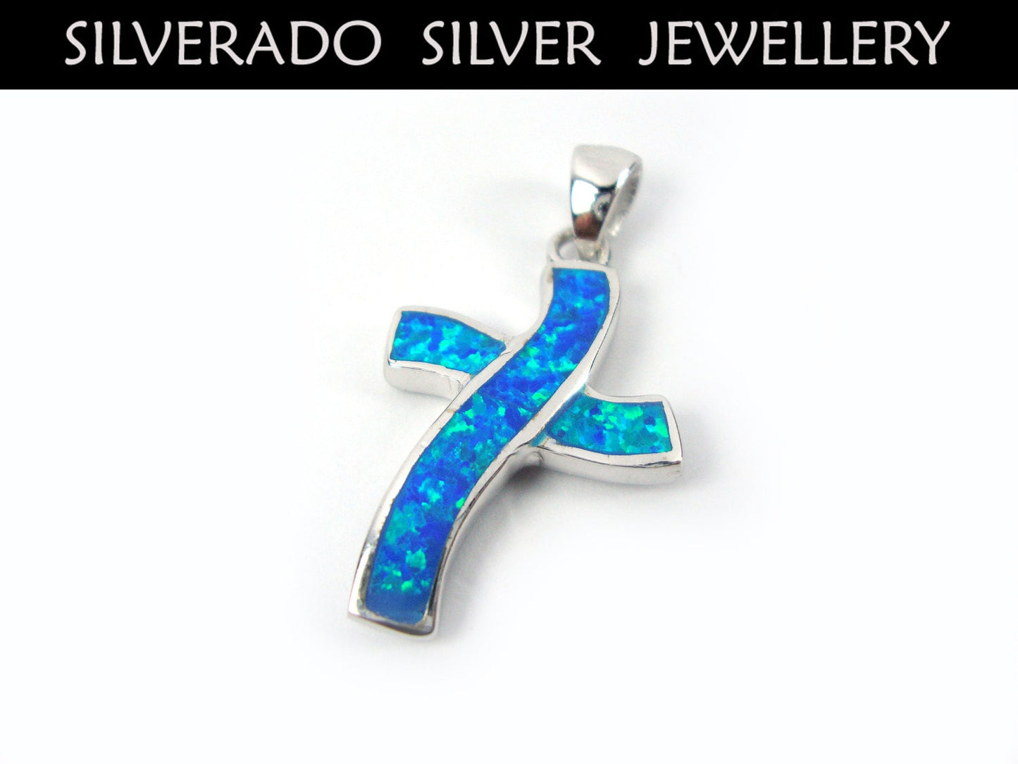 Sterling Silver 925 Greek Modern Cross Pendant Fire Rainbow Opal 18x25mm