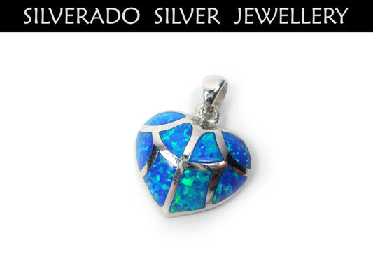 Sterling Silver 925 Modern Heart Shape Pendant Fire Rainbow Opal 18x15mm