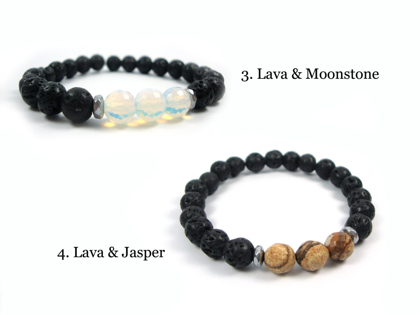 Santorini Natural Black Volcanic Lava 8mm & Natural Stones Handmade Greek Mens Womens Bracelet, Pierres volcaniques
