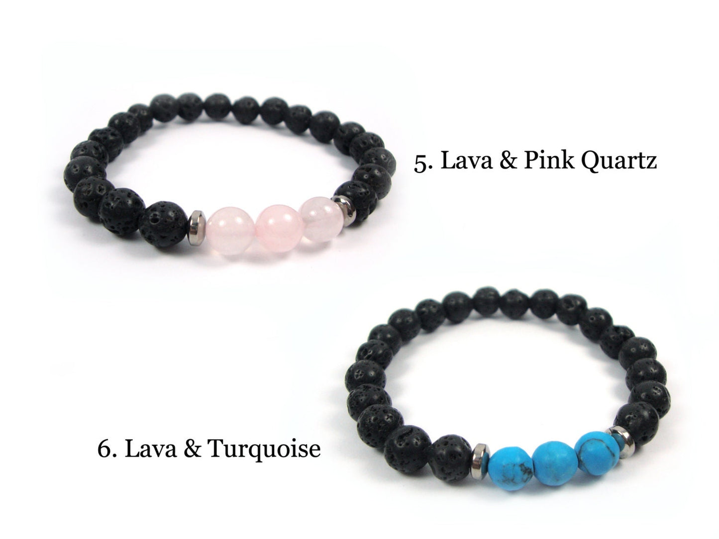 Santorini Natural Black Volcanic Lava 8mm & Natural Stones Handmade Greek Mens Womens Bracelet, Pierres volcaniques