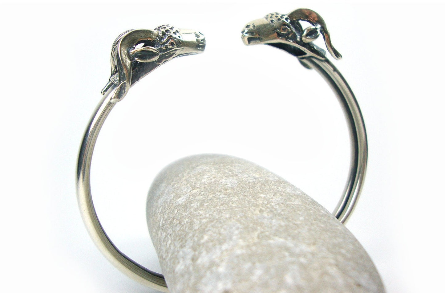 Greek Silver Ram Head Cuff Bracelet