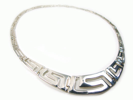 Sterling Silber 925 Antike griechische Schlüssel Ewigkeit Mäander schrittweise breite Halskette - Griechisce Halskette - Grecque Collier 40-45-50 cm, 16-18-20"