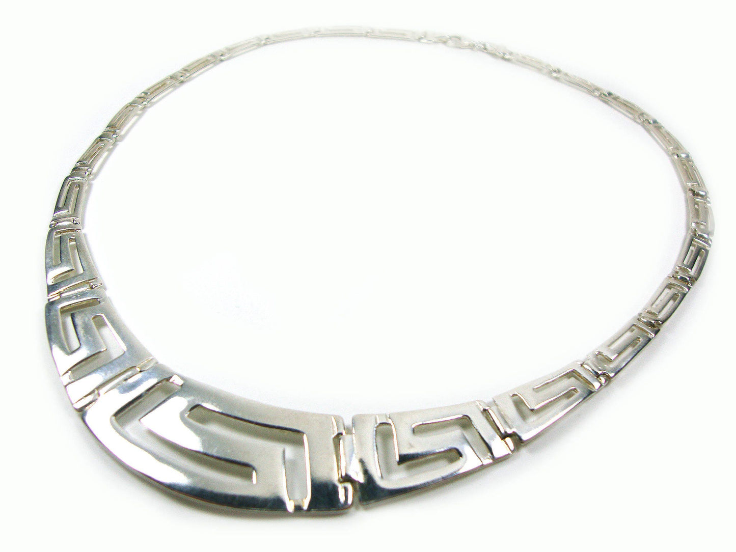 Sterling Silver 925 Ancient Greek Key Eternity Meander Gradual Wide Necklace - Griechisce Halskette - Grecque Collier 40-45-50 cm, 16-18-20"