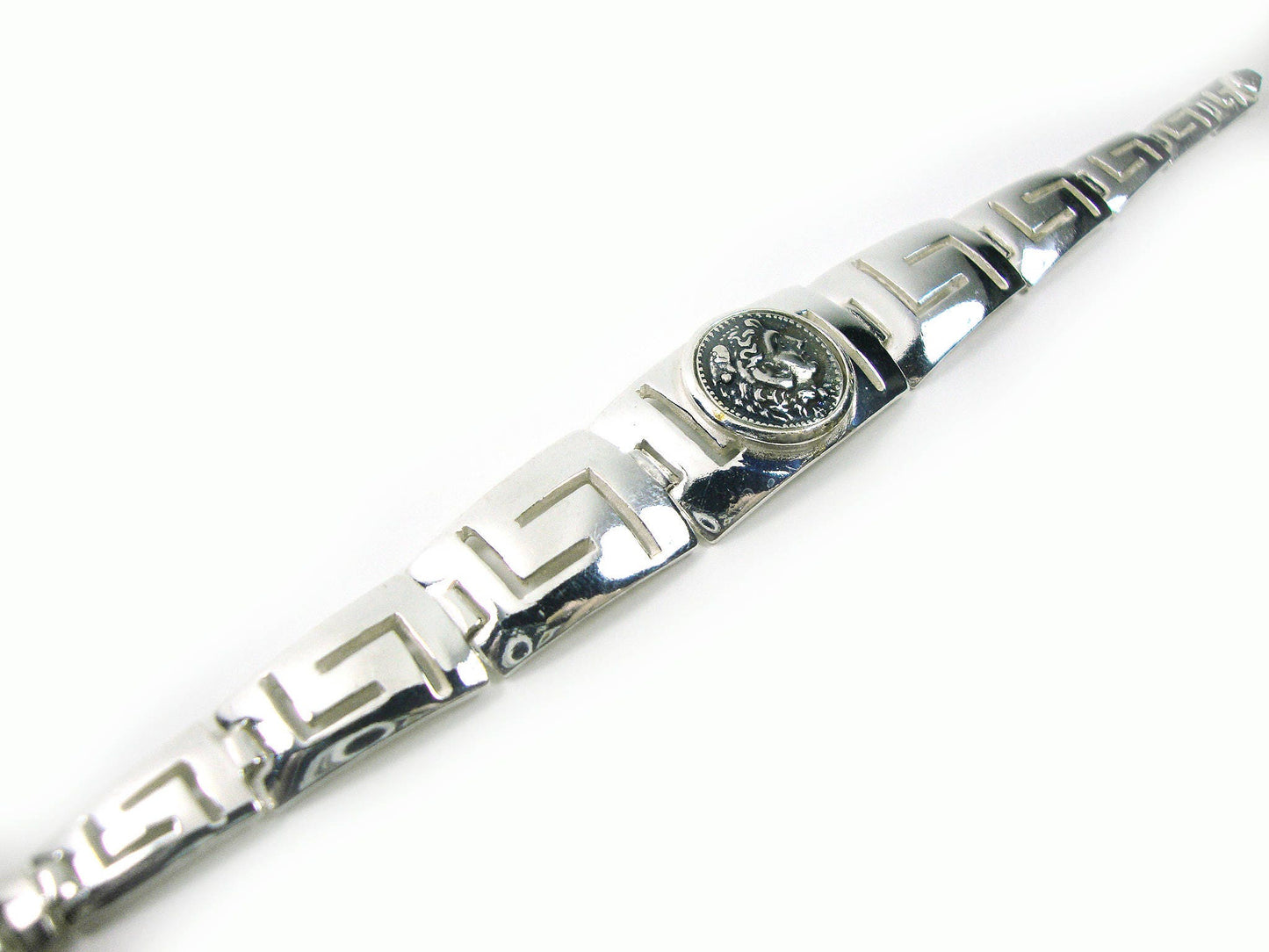 Sterling Silver 925 Ancient Greek Alexander The Great Coin Greek Eternity Key Bracelet 19.5 cm, Griechische Silber Armband, Bracelet Grecque