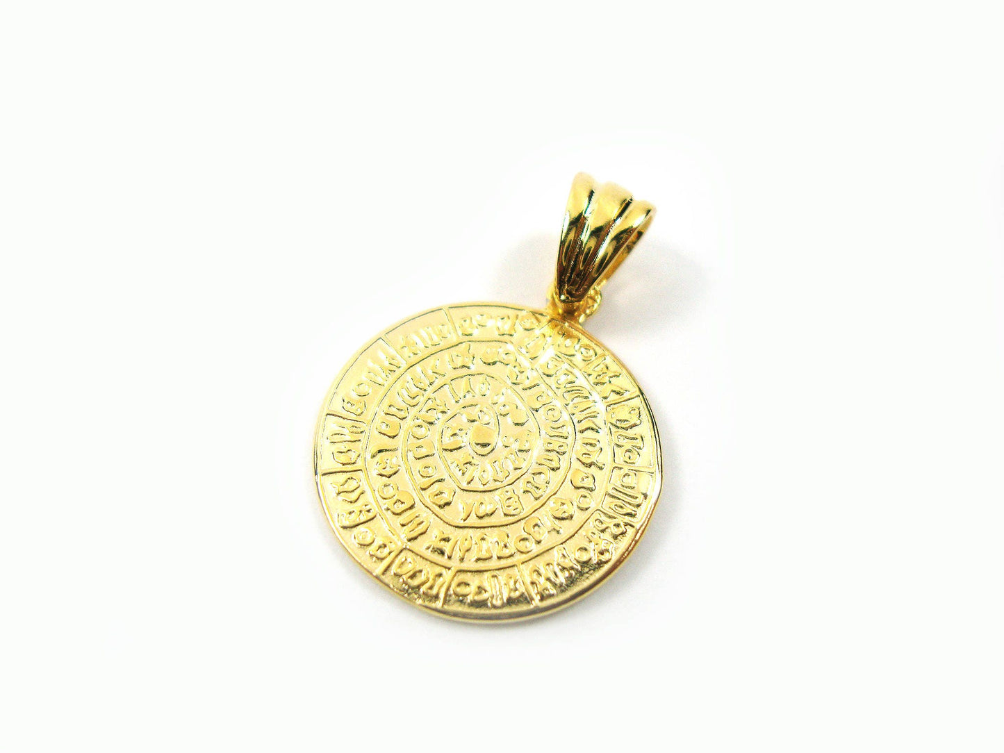 Sterling Silver 925 Minoan Phaistos Disc Gold Plated 22K Pendant 20mm, Greek Jewelry, Griechisches Anhanger Schmuck, Pendetif Grec Argent