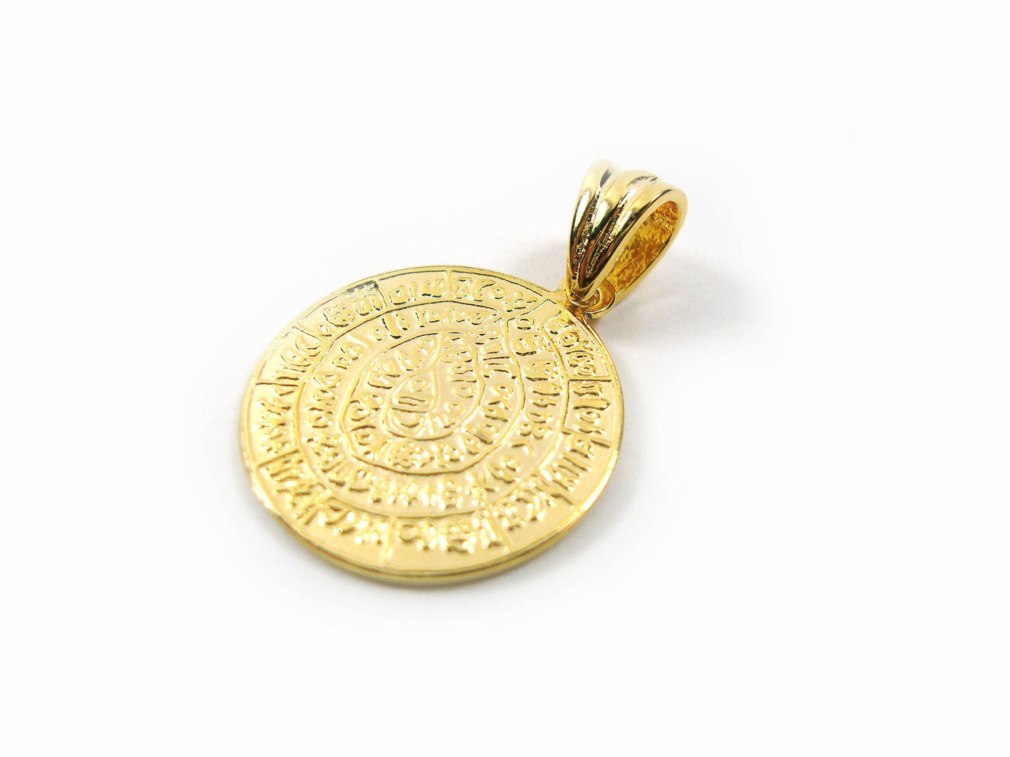 Sterling Silver 925 Minoan Phaistos Disc Gold Plated 22K Pendant 20mm, Greek Jewelry, Griechisches Anhanger Schmuck, Pendetif Grec Argent