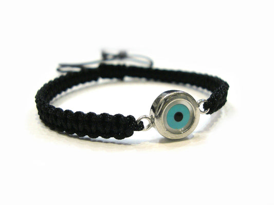 Sterling Silver 925 Greek Evil Eye Mati Good Luck 10mm Handmade Adjustable Macrame Bracelet , Griechische Silber Armband, Bijoux Grecque