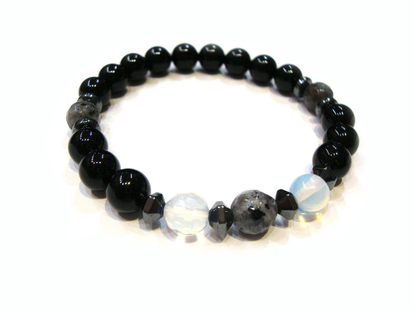 FREE SHIPPING Black Onyx, Moonstone, Larvikite, Hematite, Men Women Unisex Stone Bracelet, Echte Steine Armband, Pierre Naturelle Bracelet