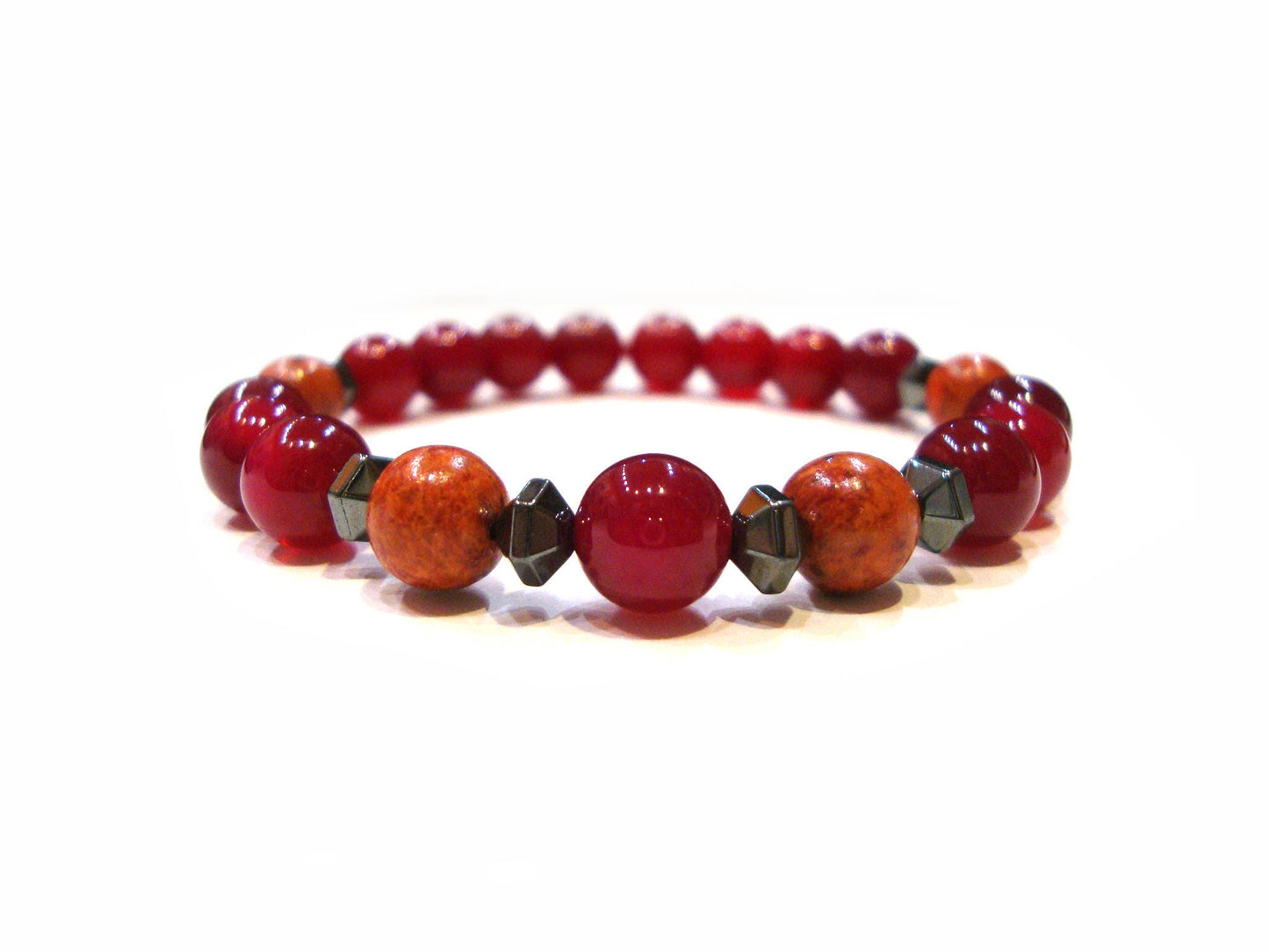 FREE SHIPPING Natural Red Ruby Agate, Coral, Hematite, Men Women Unisex Stone Bracelet, Echte Steine Armband, Pierre Naturelle Bracelet