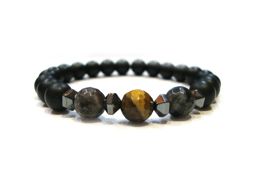 FREE SHIPPING Black Matt Onyx, Tiger Eye, Larvikite, Hematite, Men Women Unisex Bracelet, Echte Steine Armband, Pierre Naturelle Bracelet
