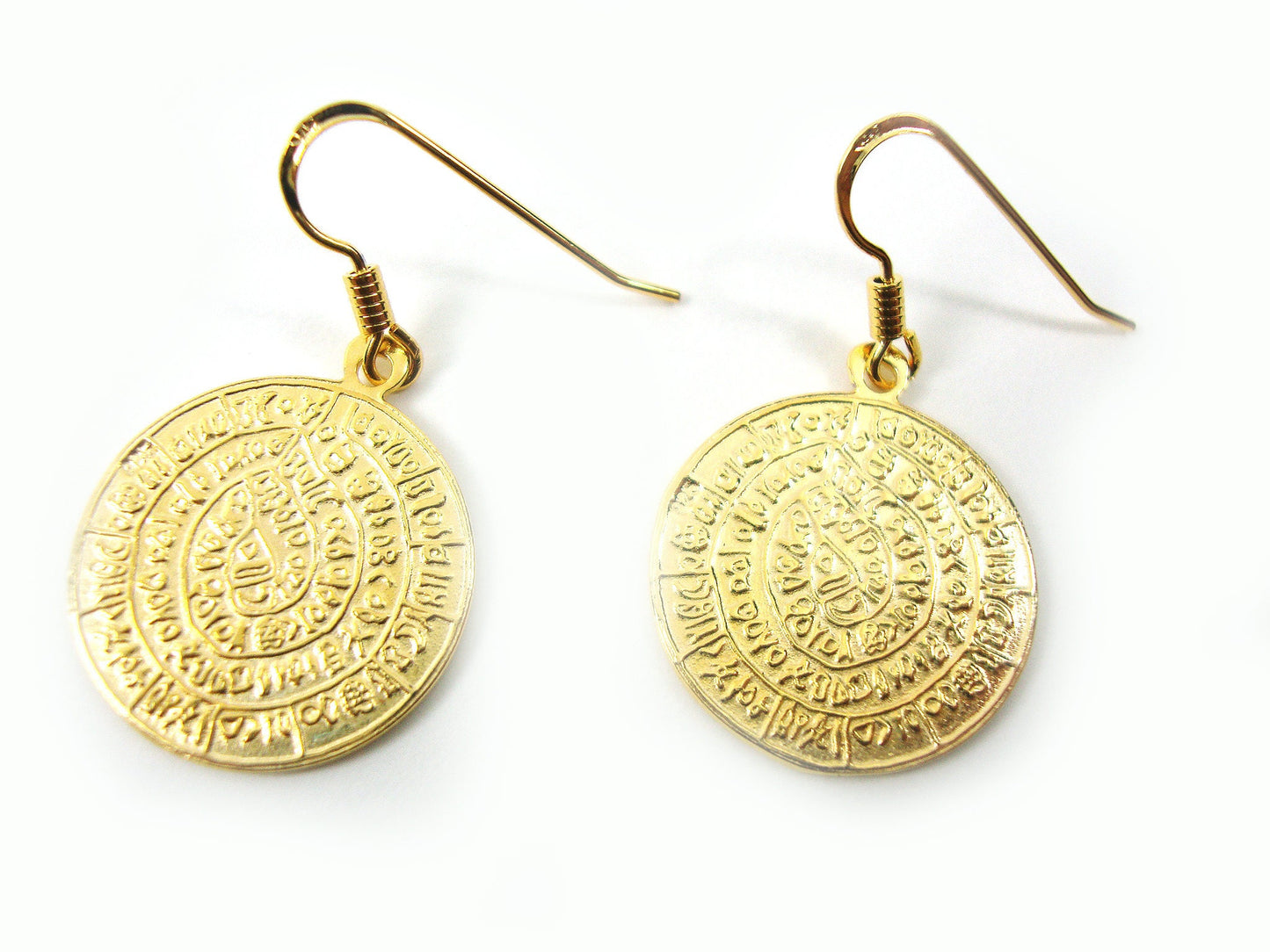 Phaistos Disc Dangle Gold Plated Earrings 19mm