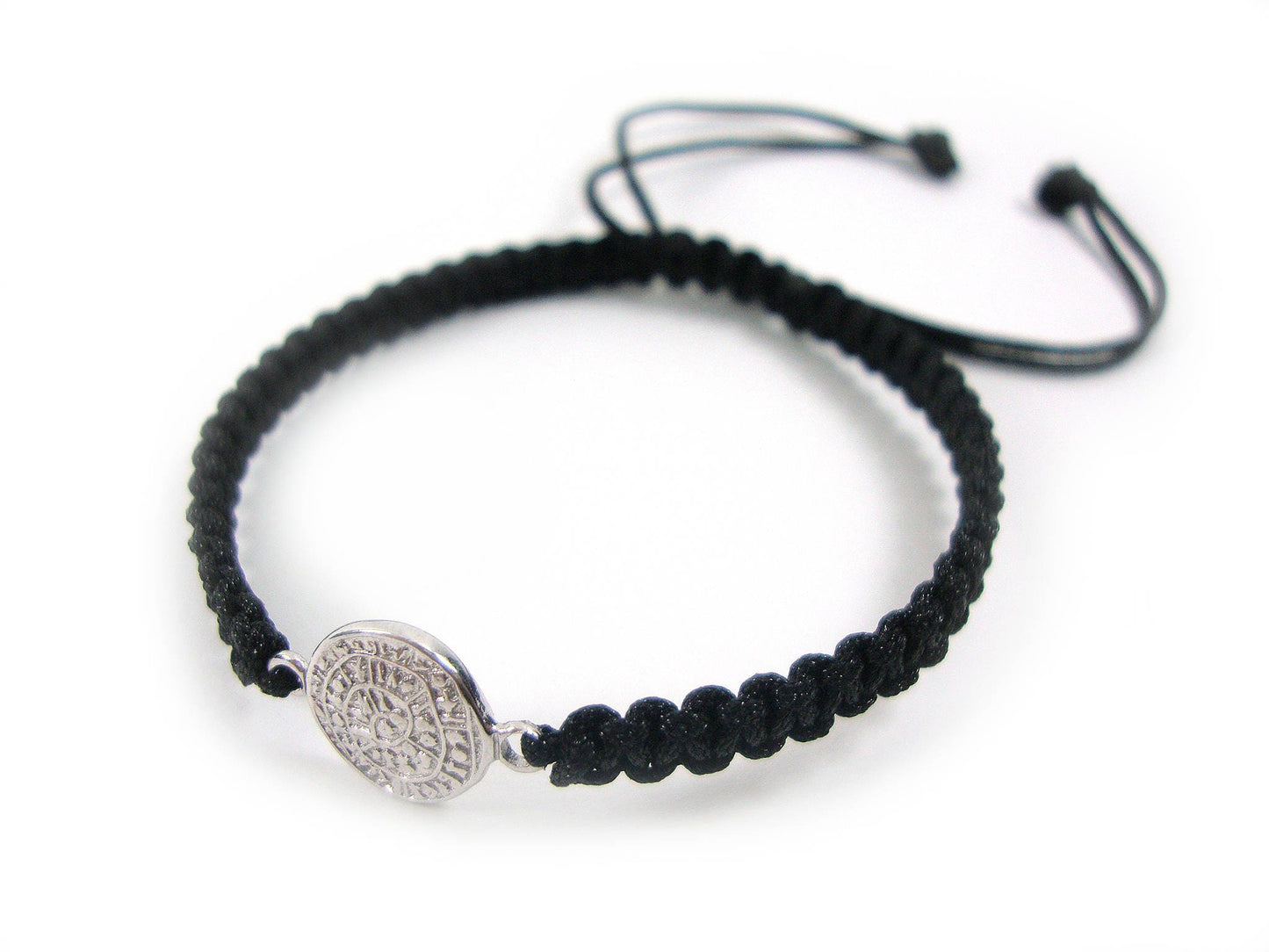 Sterling Silver 925 Ancient Greek Minoan Phaistos Disc 10mm Macrame Adjustable Bracelet , Phaistos Disc Armband, Bijoux Grecque