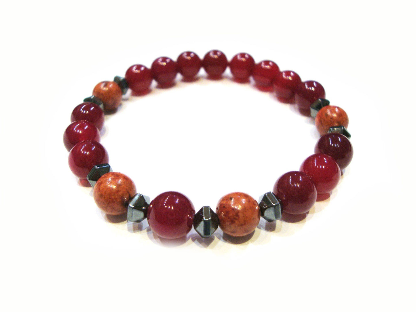 FREE SHIPPING Natural Red Ruby Agate, Coral, Hematite, Men Women Unisex Stone Bracelet, Echte Steine Armband, Pierre Naturelle Bracelet