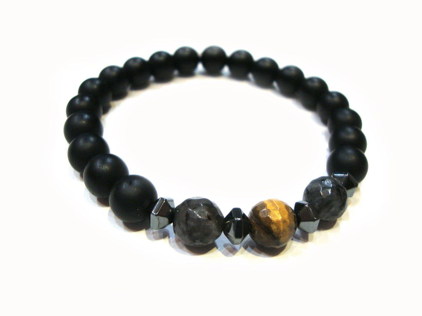 FREE SHIPPING Black Matt Onyx, Tiger Eye, Larvikite, Hematite, Men Women Unisex Bracelet, Echte Steine Armband, Pierre Naturelle Bracelet