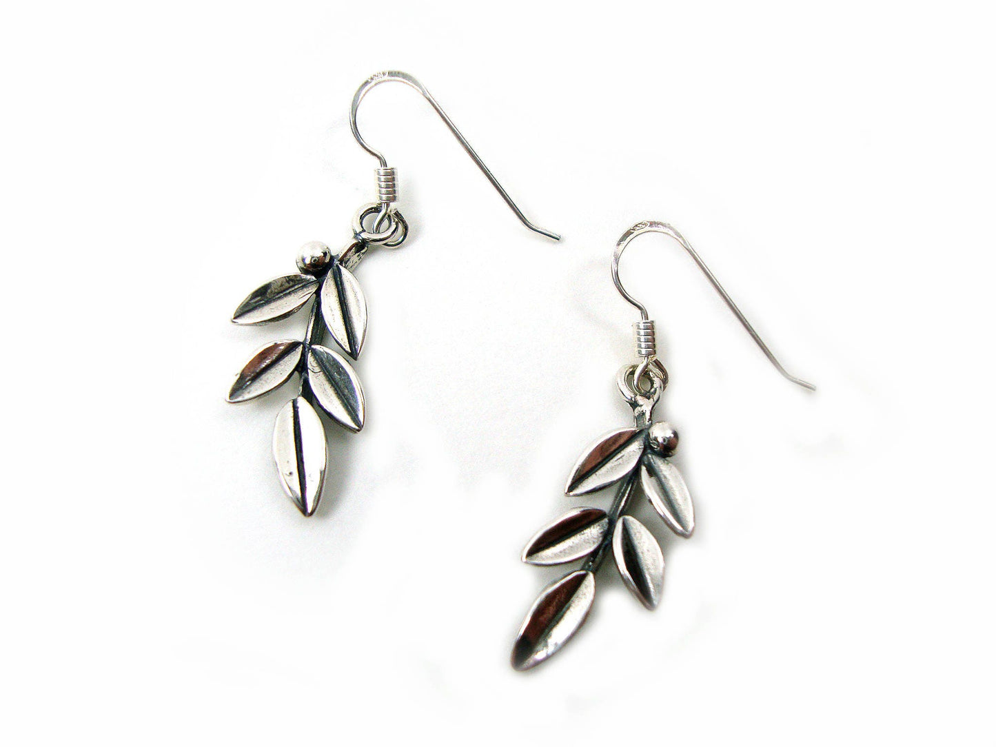 Sterling Silver 925 Ancient Greek Goddess Athena Olive Leaf Handmade Dangle Earrings, Griechische Silber Ohrringe, Bijoux Grecque En Argent