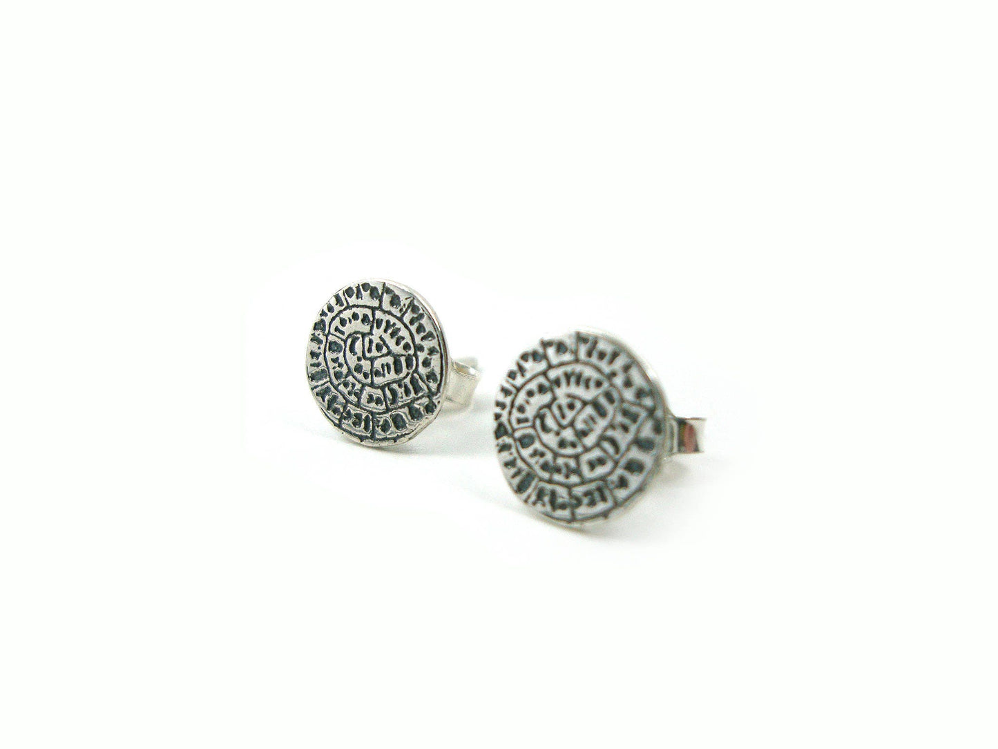 Phaistos Disc Silver Stud Earrings 9mm from Greece.